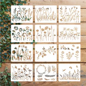 Wildblume und Sakura Weinstock-Schablone für Malerei auf Holz wiederverwendbare PET/Kunststoff-Dekorations-Zeichenschablone