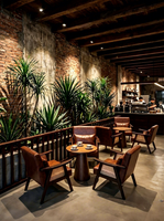 Ensemble table et chaises en bois massif style rétro pour salon de thé, finition cuir, éponge haute densité, usage commercial, mobilier de restaurant, café, bar