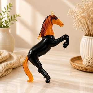 Figura de Caballo de Vidrio Soplado a Mano, Escultura de Animal en Color Ámbar y Negro, Adorno Decorativo - Product Image 2