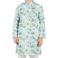 Conjunto de Kurta y Pijama para Hombre, Algodón, Estampado Digital, Ropa Tradicional Étnica India, para Diwali, Pantalones Blancos Sin Arrugas