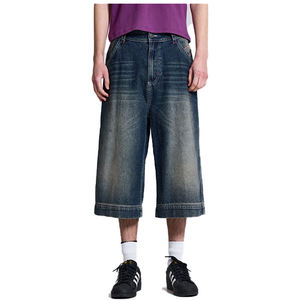 Custom Logo <b>Patch</b> Embroidered <b>Men</b> Jeans <b>Shorts</b> Acid Wash 100% Cotton Jorts Baggy Street Skating Loose Dark Blue Denim <b>Shorts</b> <b>Men</b> - Product Image 2