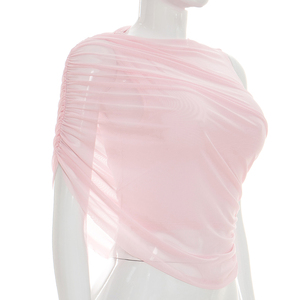 Viviblook J26TP171 – Nouveau haut plissé sexy à épaule unique en maille unie, coupe ajustée, pour femme, idéal pour l'été - Product Image 3