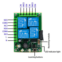 Module Récepteur Relais Sans Fil Universel Intelligent QD 4 Canaux 12V DC 433MHz, Courant Max 10A, pour Système Domotique Compatible Alexa