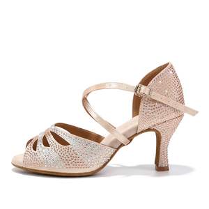 Zapatos <span class=keywords><strong>de</strong></span> Baile Latino para Mujer, Punta Puntiaguda, Abiertos, Tacón, Encaje, Satén, Cómodos, Hebilla <span class=keywords><strong>con</strong></span> Pedrería, <span class=keywords><strong>Sandalias</strong></span> <span class=keywords><strong>de</strong></span> Vestir - Product Image 2