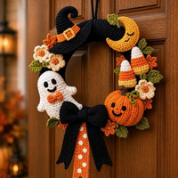 Guirlande d'Halloween en polyester crocheté 3D faite à la main avec citrouille, fantôme et chauve-souris pour décoration de porte d'entrée