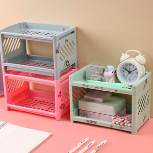 Étagère de rangement double couche pour bureau, organisateur creux à 2 niveaux pour papeterie, chambre d'étudiant, usage domestique ou de bureau - Product Image 1