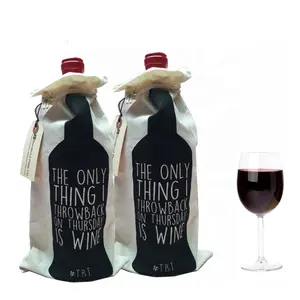 カスタム高品質コットン再利用可能なギフトエコバッグワインシングルボトルキャンバス昇華巾着ワインボトルギフトバッグ