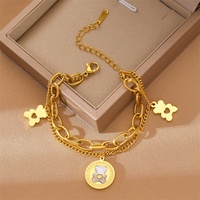 Vente en gros de bracelets chaîne gourmette en acier inoxydable pour femmes, style Hip Hop, motif ours en peluche, multi-couches, plaqué or, bijoux de créateur tendance pour le quotidien