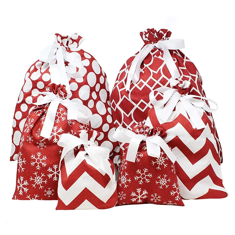 Christmas Printing Eco Friendly Small Gift Canvas Cotton Double String Handbag Muslin Shoe Dust Drawstring Bag