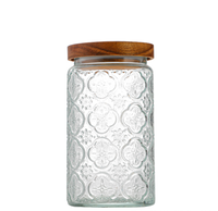 1000Ml 32Oz Vintage Gesneden Opslagpot Keuken Huishoudelijke Voedsel Granen Gedroogde Vruchten Transparant Glas Verzegelde Potten Met Bamboe Deksel