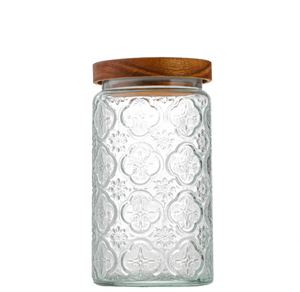 1000ml 32oz <span class=keywords><strong>Vintage</strong></span> intagliato barattolo di stoccaggio cucina cibo per la casa cereali frutta secca trasparente <span class=keywords><strong>barattoli</strong></span> di <span class=keywords><strong>vetro</strong></span> sigillati con coperchio di bambù - Product Image 4