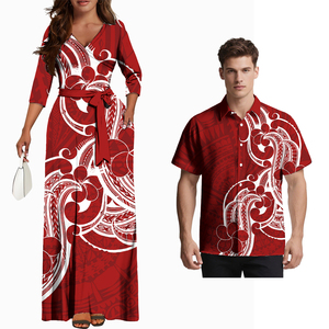 Ensemble Tribal Polynésien pour Couple : Chemises Décontractées à Manches Courtes pour Hommes Samoans et Robes de Plage Hawaïennes Assorties pour Femmes – Tenues Coordonnées pour <span class=keywords><strong>Amoureux</strong></span> - Product Image 3