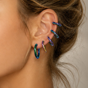 Boucles <span class=keywords><strong>d</strong></span>'oreilles créoles à clip sans perçage, étanches, en acier inoxydable plaqué or 18 carats, personnalisables, anti-ternissement, accessoires - Product Image 3
