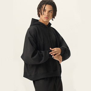 Men's Cotton French Terry Boxy Fit Pullover <b>Hoodie</b> Custom Logo Drop Shoulder Design Dtg Print Streetwear Style Solid Bulk Hooded - Product Image 2
