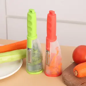Couteau grattoir à fruits et légumes avec seau de rangement outil de cuisine éplucheur en acier inoxydable