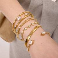 Pulsera de Moda para Mujer MW, Joyería Impermeable de Acero Inoxidable 316L con Circonita, Bañada en Oro de 18K PVD, Diseño Geométrico