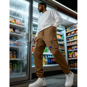 Nouveau pantalon cargo pour homme à poches et cordon de serrage, couleur unie, de Chine, en stock aux États-Unis, ample, décontracté, tendance et polyvalent - Product Image 6