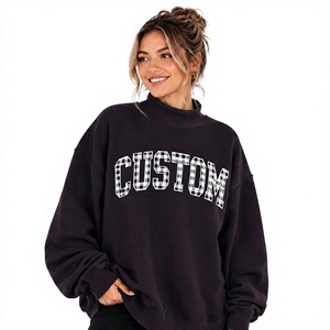 Sweat-shirt à col montant en tricot brodé de haute qualité, coupe oversize à épaules tombantes, en tissu respirant pour femme, idéal pour l'hiver - Product Image 1