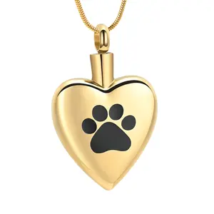 EDC Memorial Urn Necklace 316L Stainless Steel Cremation Jewelry for Loved Pet's Ashes Keepsake Heart Cremation Pendant with Paw