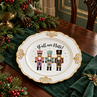 Assiette de présentation élégante en plastique Casse-Noisette 13 pouces, motif imprimé UV avec bordure perlée dorée pour fêtes de Noël et réunions de famille