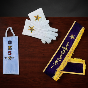 Ensemble de ceinture maçonnique en velours formel avec franges dorées, gants brodés et étui souple pour cérémonie de Noël, modèle MRS02 d'Uniquen Enterprises - Product Image 2