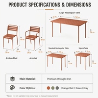 Ensemble de table et chaises de salle à manger d'extérieur en fer forgé, peinture antirouille, meubles de patio multicolores pour café, bistrot, restaurant