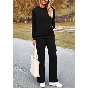FOXA Women's 2 Piece <b>Knitted</b> Hoodie <b>Set</b> Matching Sweatpants Outfits Lounge Wear Fall Winter Clothes Full Sleeve - Product Image 4