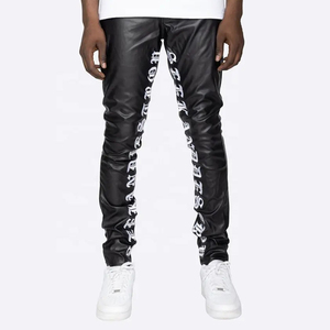 <span class=keywords><strong>Pantaloni</strong></span> in Pelle PU Elasticizzati da <span class=keywords><strong>Uomo</strong></span> Personalizzati Estivi con Stampa Cargo, Vestibilità Skinny, Stile Streetwear, Modello Svasato e Impilato - Product Image 4