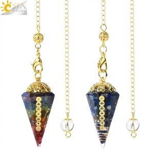 CSJA-péndulos de cristal <span class=keywords><strong>para</strong></span> hombre y mujer, colgante curativo de Reiki <span class=keywords><strong>para</strong></span> adivinación, espiga, cuarzo, organza, joyería péndulo, G865 - Product Image 1