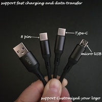 Logotipo personalizado Nuevos teléfonos celulares múltiples Datos de carga rápida 8 pines Micro USB Tipo C 3 en 1 Cables
