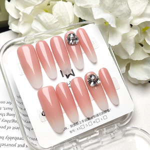 10 pièces de faux ongles de luxe faits à la main, vente en gros, design français nude, ombré <span class=keywords><strong>rose</strong></span>, <span class=keywords><strong>strass</strong></span>, couverture complète - Product Image 4