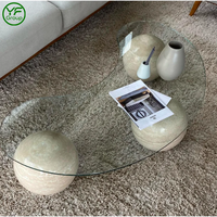 Table basse moderne, socle bas, salon, luxe, base en marbre naturel avec plateau en verre, table basse pour salon