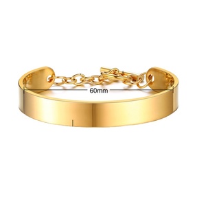 18k Gold Vacuum Plating Blank Bar Customizable Logo Personalized Bangle Stainless Steel Chain Link <b>Bracelet</b> for Women - Product Image 1