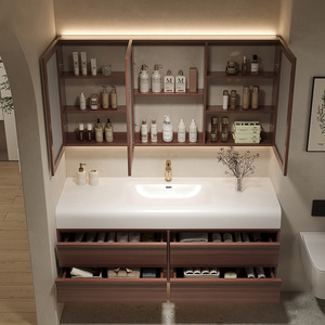 Meuble de salle de bain moderne et simple avec vasque intégrée, combinaison lavabo et rangement intelligent - Product Image 3