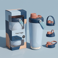 Bouteille shaker de sport 20 oz avec compartiment inférieur amovible, couvercle rabattable anti-fuite, poignée de transport, logo personnalisé, bouteille de protéines pour le fitness