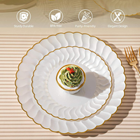 Assiette en plastique à bordure florale dorée, minimaliste et élégante, jetable pour mariages, anniversaires, restaurants, repas en famille