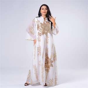 <span class=keywords><strong>2021</strong></span> Eid nuevas lentejuelas bordadas Abaya vestido mujeres <span class=keywords><strong>marroquí</strong></span> <span class=keywords><strong>Kaftan</strong></span> Turquía árabe Jalabiya blanco islámico étnico túnica - Product Image 1