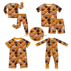 Хит продаж, 4 вида стилей Осенняя бамбуковая Пижама на молнии для новорожденных, 2 шт., пижама для сна, коротышки, комбинезон на молнии, комплект одежды - Product Image 1