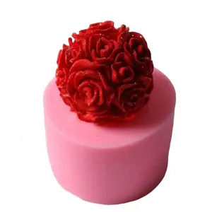 3D玫瑰球蜡烛模具硅手工硅胶装饰肥皂软糖硅胶蜡烛制作托盘