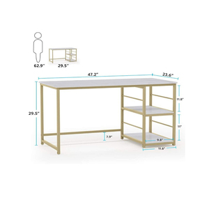 Bureau d'ordinateur à 2 niveaux de 47 pouces avec étagères de rangement, imitation <span class=keywords><strong>marbre</strong></span>, moderne, pour salon, villa, bureau à domicile, table d'étude - Product Image 5