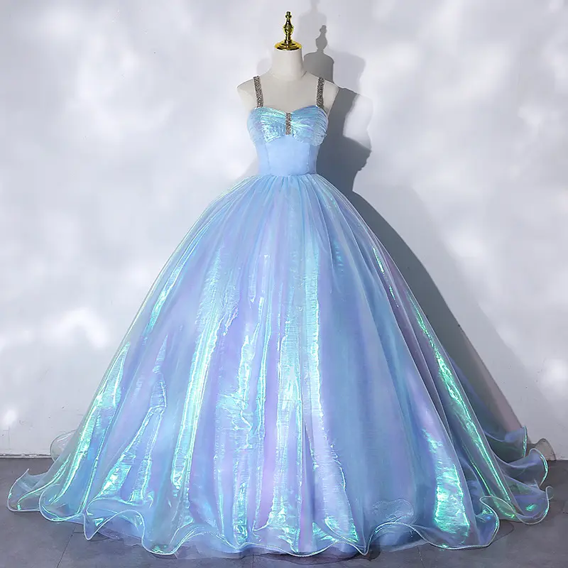 Latest Design Haze Blue Bandage Night Gown Evening Prom Dress Party Dress Elegant Sling Mermaid Long Ball Grown Wedding Dresses