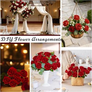 <span class=keywords><strong>Rosas</strong></span> <span class=keywords><strong>Rojas</strong></span> Artificiales de Tacto Real, Tallos de Terciopelo Plástico, Venta al por Mayor, Decoración para el Hogar, Bodas, Fiestas, Día de la Madre - Product Image 5