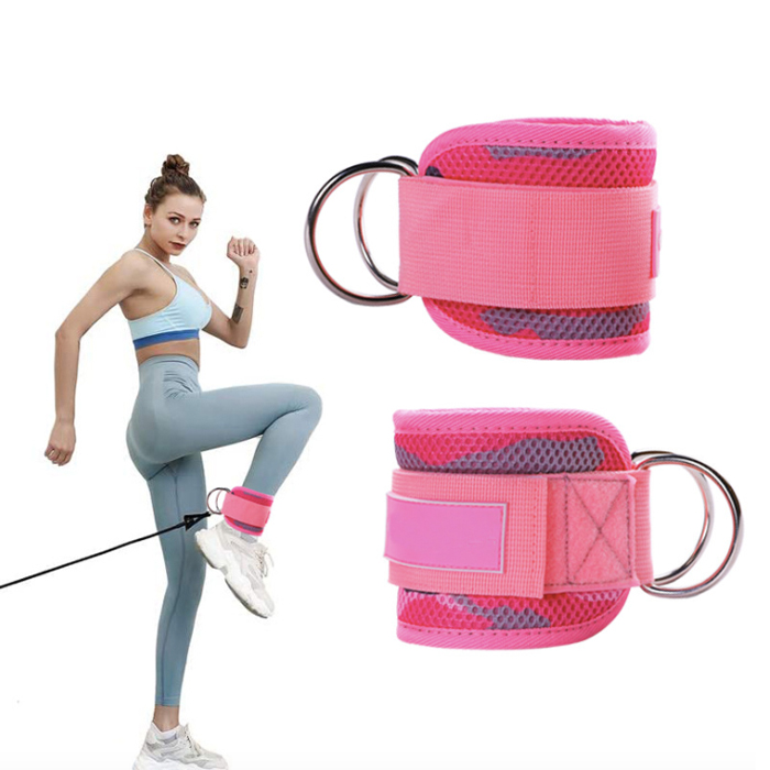 Регулируемый Неопреновый усиленный двойной D-образный фитнес мягкий ремешок на лодыжку для кабельных машин