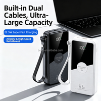 Nuevo Cargador Portátil con Logotipo Personalizado Tipo-C de Carga Rápida Bidireccional de 22.5W y 10000mAh con Cables Integrados, Banco de Energía de 20000mAh