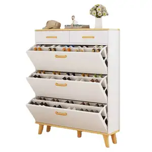 Hot sale Wholesale Factory Price Modern Simple White MDF 3layer Wood Shoe Storage Shelves with Drawer Shoe Racks Stand For Home
