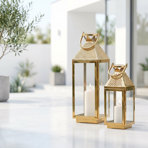 Faroles de Vela Personalizables de Acero Inoxidable Dorado Martillado a Mano de Lujo para Decoración del Hogar y Patio - Product Image 2