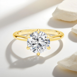 Joyería Chapada en Oro de <span class=keywords><strong>14K</strong></span> y Plata 925 Anillos de Lujo para Mujer que No se Desvanecen Anillo de Compromiso de Moissanita de 6 Puntas de 1ct 2ct 3ct - Product Image 4