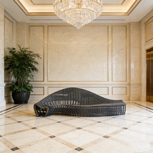 Y520 Sculptural Wooden Sliced Bench Durable Eco Friendly Restaurant Seating Modern Leisure Furniture Custom Wave Shape Chair - Product Image 5