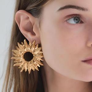 Yueli Sunflower <b>Stud</b> <b>Earrings</b> Zinc Alloy Gold Hollow Flower Women's Party Jewelry - Product Image 2