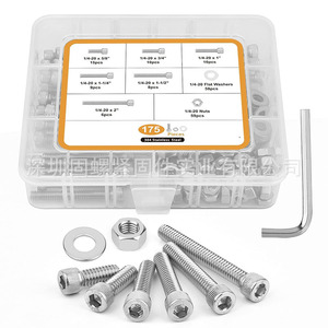 175Pcs 1/4-20 Stainless Steel Socket Cap Screws Nuts Washers Set Inch Size Fine Thread Cylindrical Head A2-70 Grade 8.8 - Product Image 1